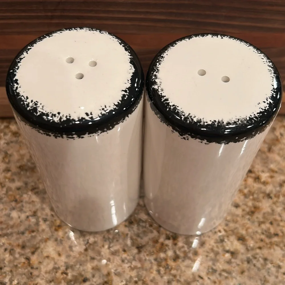 Vintage Black and White Ceramic Salt and Pepper Shakers